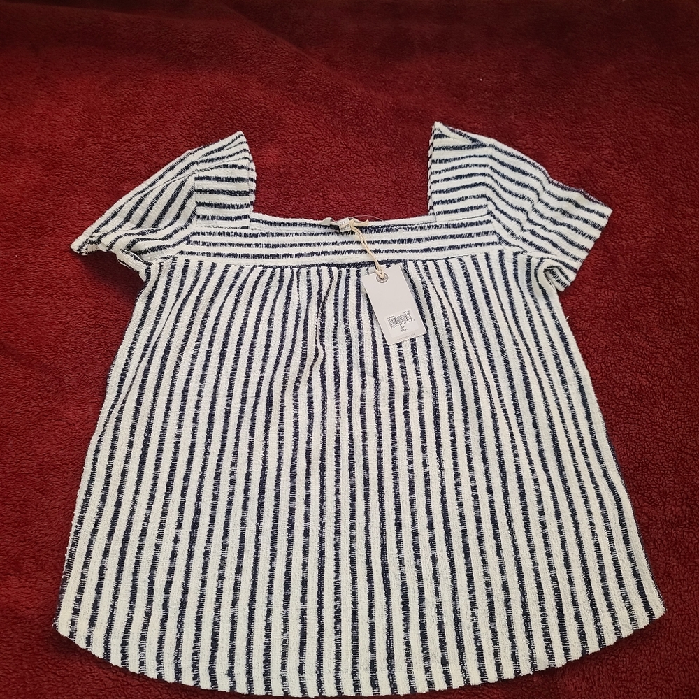 Lucky Brand Black Square Neck Stripped Top.  Size S